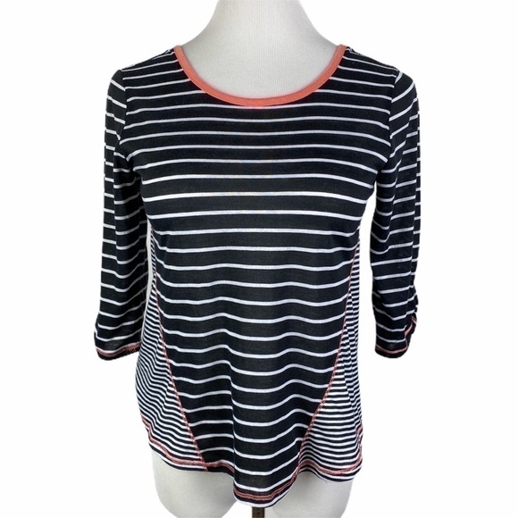 Self Esteem Criss Cross Back T-Shirt Women's Junior XL Black White Striped - Picture 1 of 8
